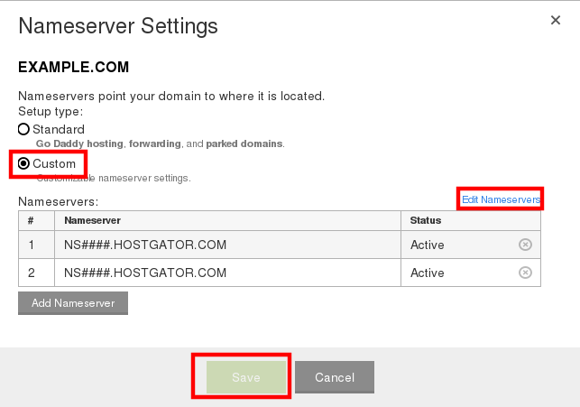 name server setting section